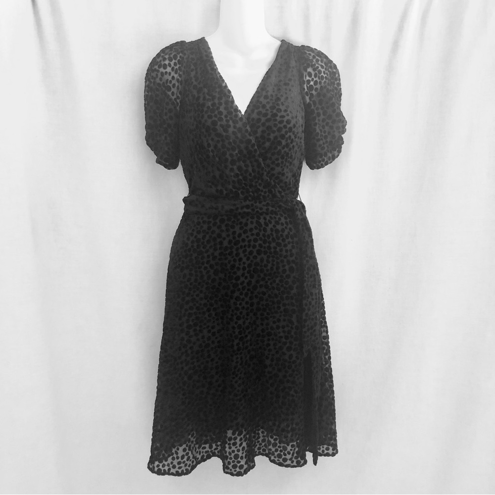 DKNY Black Velvet Burnout Faux Wrap Dress Size 2 NWT